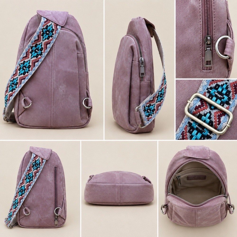 Unbranded Womens Sling Bag OS Mauve Boho Southwestern Embroidered Strap